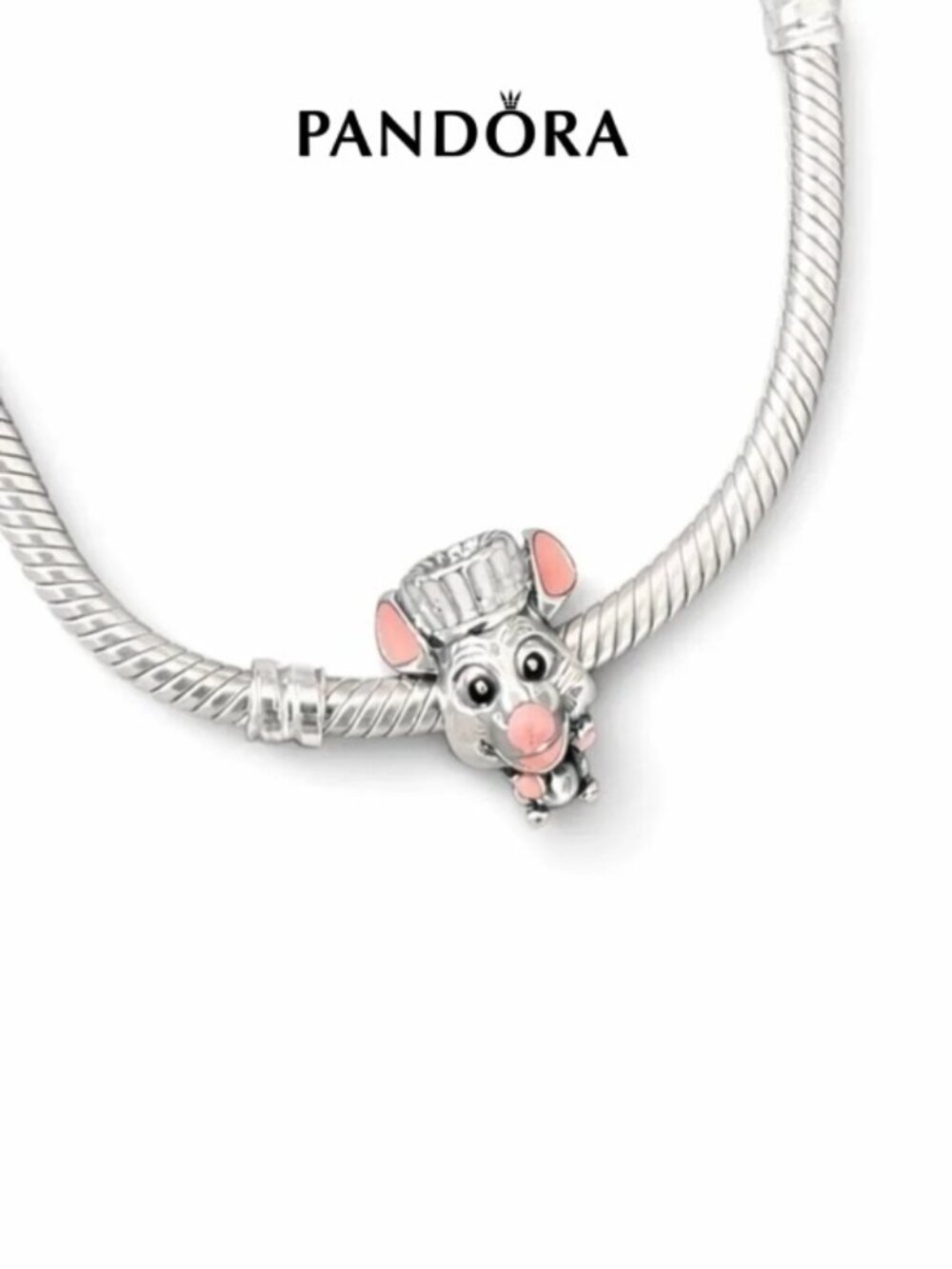 Pandora Silver Mouse Chef Charm with Pink Accents